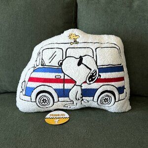 Peanuts Snoopy and Woodstock Summer van Sherpa Throw Pillow | Decorative pillow